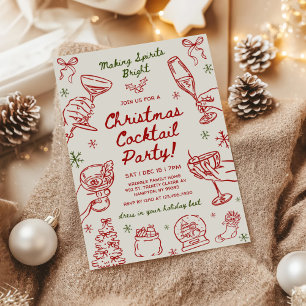 Whimsical Hand Drawn Christmas Cocktail Party Invitation
