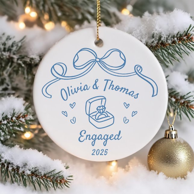 Whimsical Hand Drawn Christmas Engaged Ceramic Ornament (Creator Uploaded)