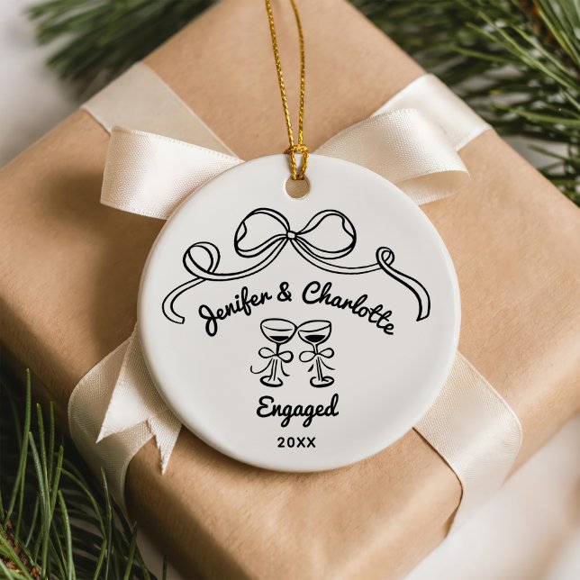 Whimsical Hand Drawn Christmas Engaged Ceramic Ornament (Creator Uploaded)