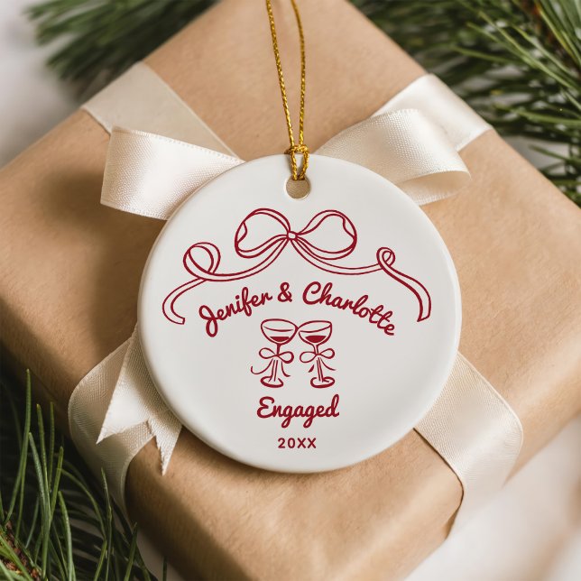 Whimsical Hand Drawn Christmas Engaged Ceramic Ornament (Creator Uploaded)