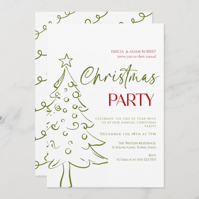 Whimsical Hand Drawn Christmas Invitation (Front/Back)