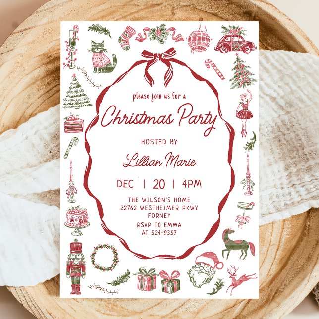 Whimsical Hand Drawn Christmas Party Invitation (Creator Uploaded)