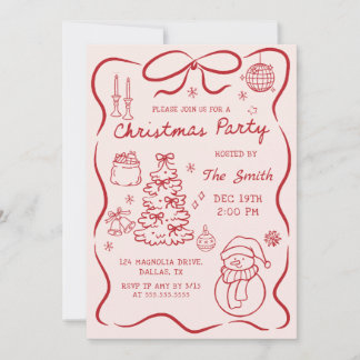 Whimsical Hand Drawn Christmas Party Invitation