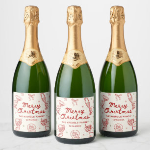 Whimsical Hand Drawn Christmas Party  Sparkling Wine Label