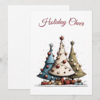 Whimsical Hand-Drawn Christmas Tree Pattern  Holiday Card