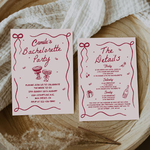 Whimsical Hand Drawn Cocktail Bachelorette Party Invitation