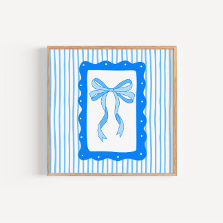 Whimsical Hand-Drawn Coquette Blue Bow Art Poster