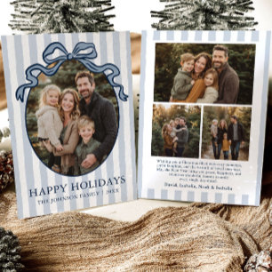 Whimsical Hand Drawn Coquette Bow Family Photo Holiday Card