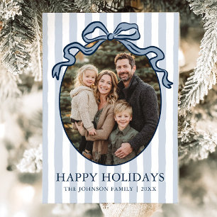 Whimsical Hand Drawn Coquette Bow Family Photo Holiday Card