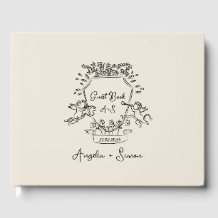 Whimsical Hand drawn Crest Cream Guest Book