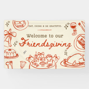 Whimsical hand drawn cute friendsgiving banner