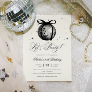 Whimsical Hand Drawn Disco Ball Any Age Birthday Invitation