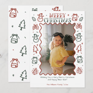 Whimsical Hand Drawn Doodle Christmas Photo Holiday Card
