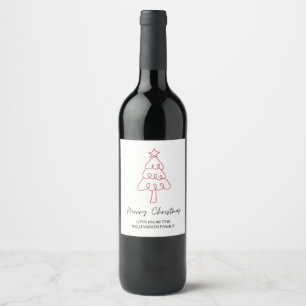 Whimsical Hand Drawn Doodle Christmas Tree Wine Label