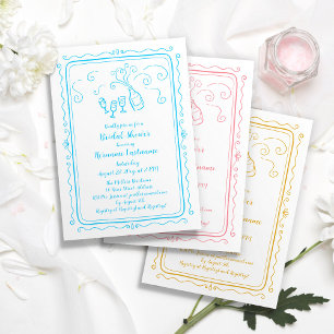 Whimsical Hand Drawn Doodle Custom Bridal Shower Invitation