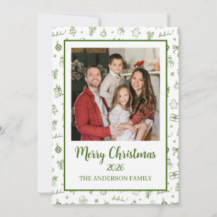 Whimsical Hand Drawn Doodle Green Holiday Card