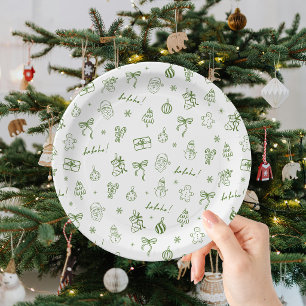 Whimsical Hand Drawn Doodle Green Paper Plate