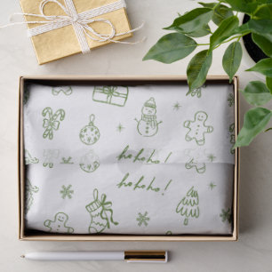 Whimsical Hand Drawn Doodle Green Tissue Paper