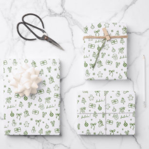 Whimsical Hand Drawn Doodle Green Wrapping Paper Sheet