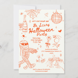 Whimsical Hand Drawn Doodle Halloween Party Invitation