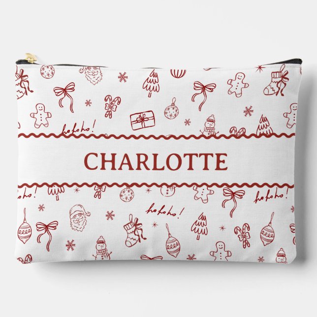 Whimsical Hand Drawn Doodle Red Accessory Pouch (Front)