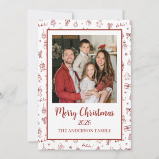 Whimsical Hand Drawn Doodle Red Holiday Card