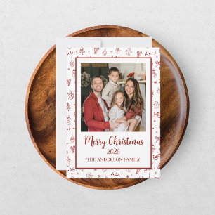 Whimsical Hand Drawn Doodle Red Holiday Card