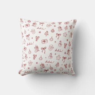 Whimsical Hand Drawn Doodle Red Throw Pillow