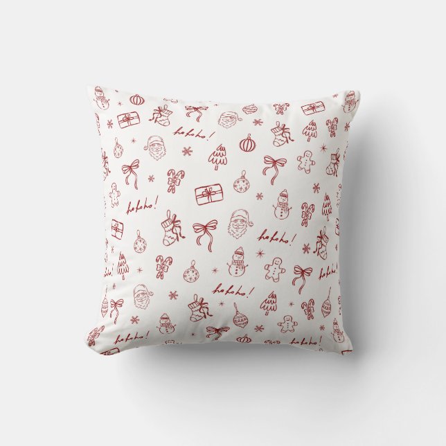 Whimsical Hand Drawn Doodle Red Throw Pillow (Front)