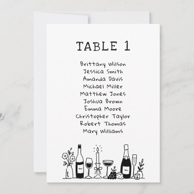 Whimsical Hand Drawn Doodle Wedding Seating Chart Invitation (Front)