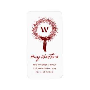 Whimsical Hand Drawn Doodle Wreath Christmas Label