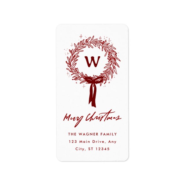 Whimsical Hand Drawn Doodle Wreath Christmas Label (Front)