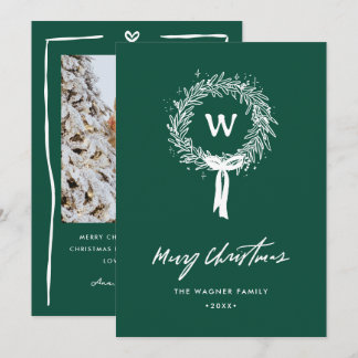 Whimsical Hand Drawn Doodle Wreath Christmas Photo Holiday Card