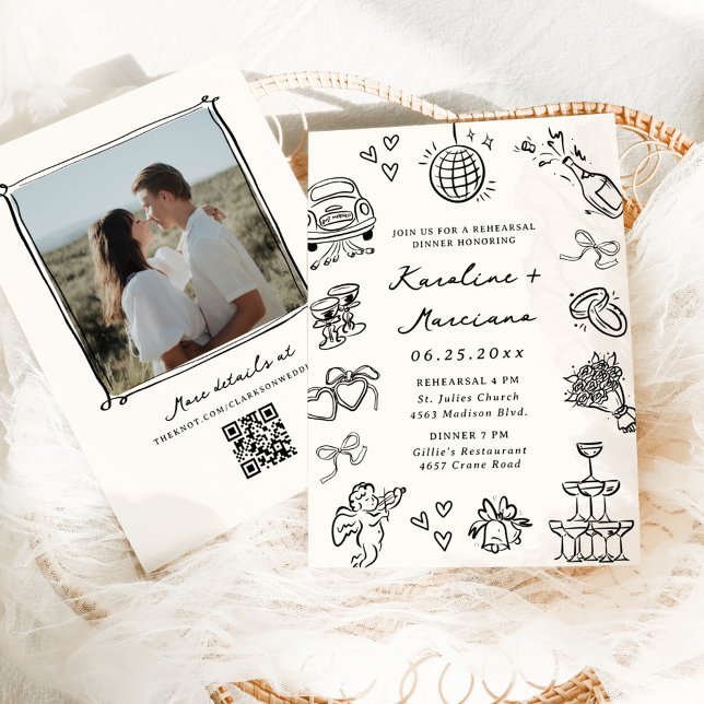 Whimsical Hand Drawn Doodles Rehearsal Dinner Invitation (Creator Uploaded)