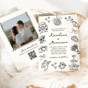 Whimsical Hand Drawn Doodles Rehearsal QR Code Invitation