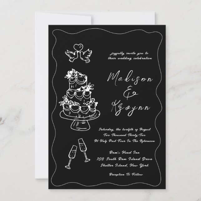 Whimsical Hand Drawn Doodles Wedding Invitation (Front)
