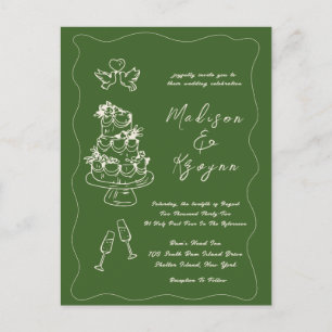Whimsical Hand Drawn Doodles Wedding Postcard