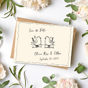 Whimsical Hand-Drawn Dove Save the Date Postcard 