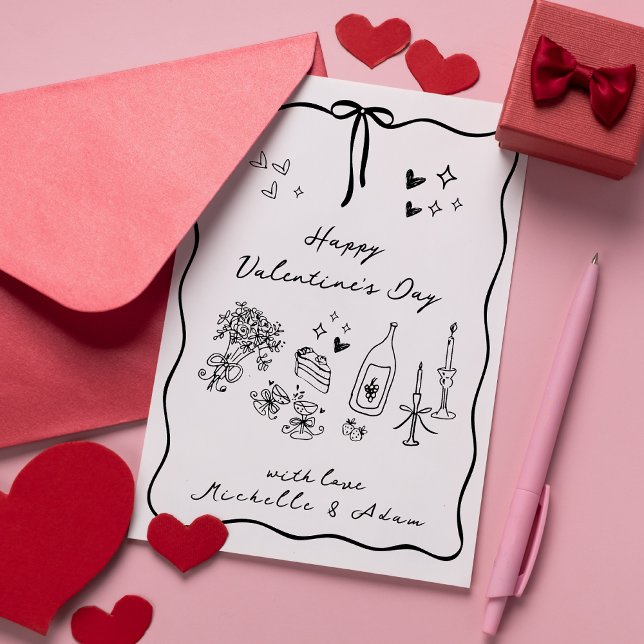 Whimsical, hand drawn elements Valentine's Day  Holiday Card (Creator Uploaded)