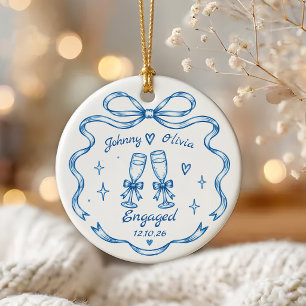 Whimsical Hand Drawn Engagement Ceramic Ornament