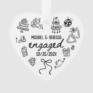 Whimsical Hand Drawn Engagement Christmas Ornament