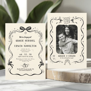 Whimsical Hand Drawn Engagement Party Invitation