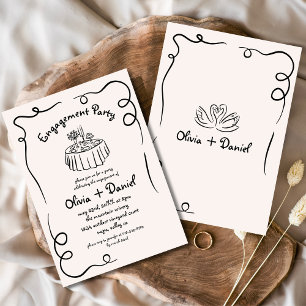 Whimsical Hand Drawn Engagement Party Wedding Invitation