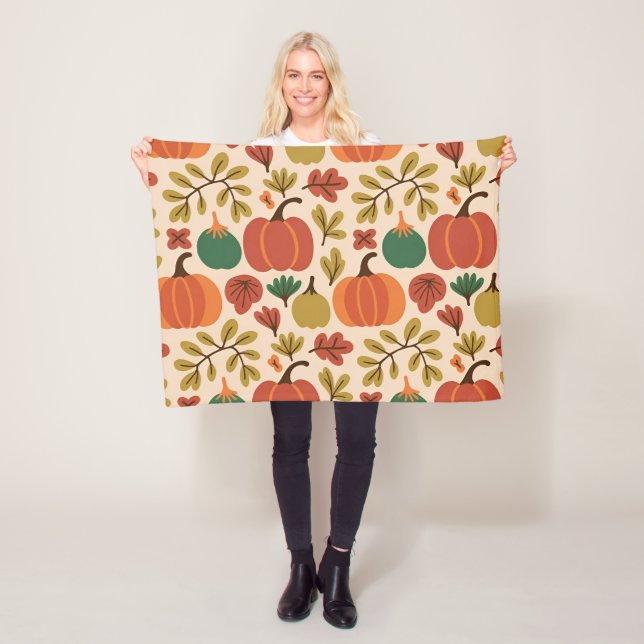 Whimsical Hand-Drawn Fall Halloween Pumpkin Seamle Fleece Blanket (In Situ)