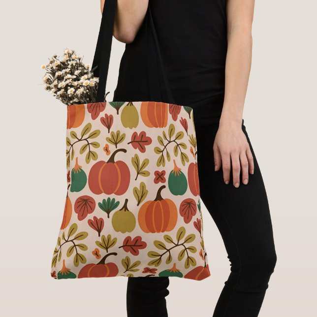  Whimsical Hand-Drawn Fall Halloween Pumpkin  Tote Bag (Close Up)