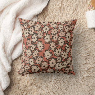 Whimsical Hand Drawn Floral in Rust Brown Throw Pillow