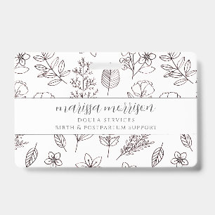 Whimsical Hand Drawn Floral On Pink Doula Badge