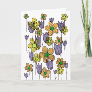 Whimsical Hand-Drawn Floral Pattern Greeting Card