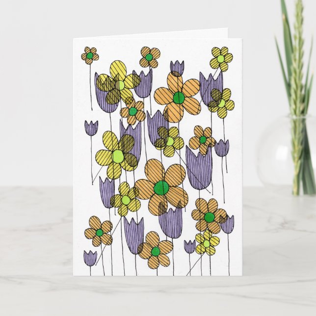 Whimsical Hand-Drawn Floral Pattern Greeting Card (Front)