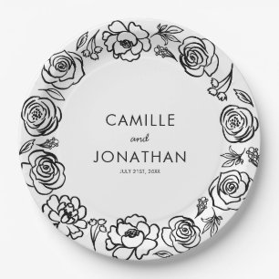 Whimsical Hand Drawn Floral Wedding Paper  Paper Plate